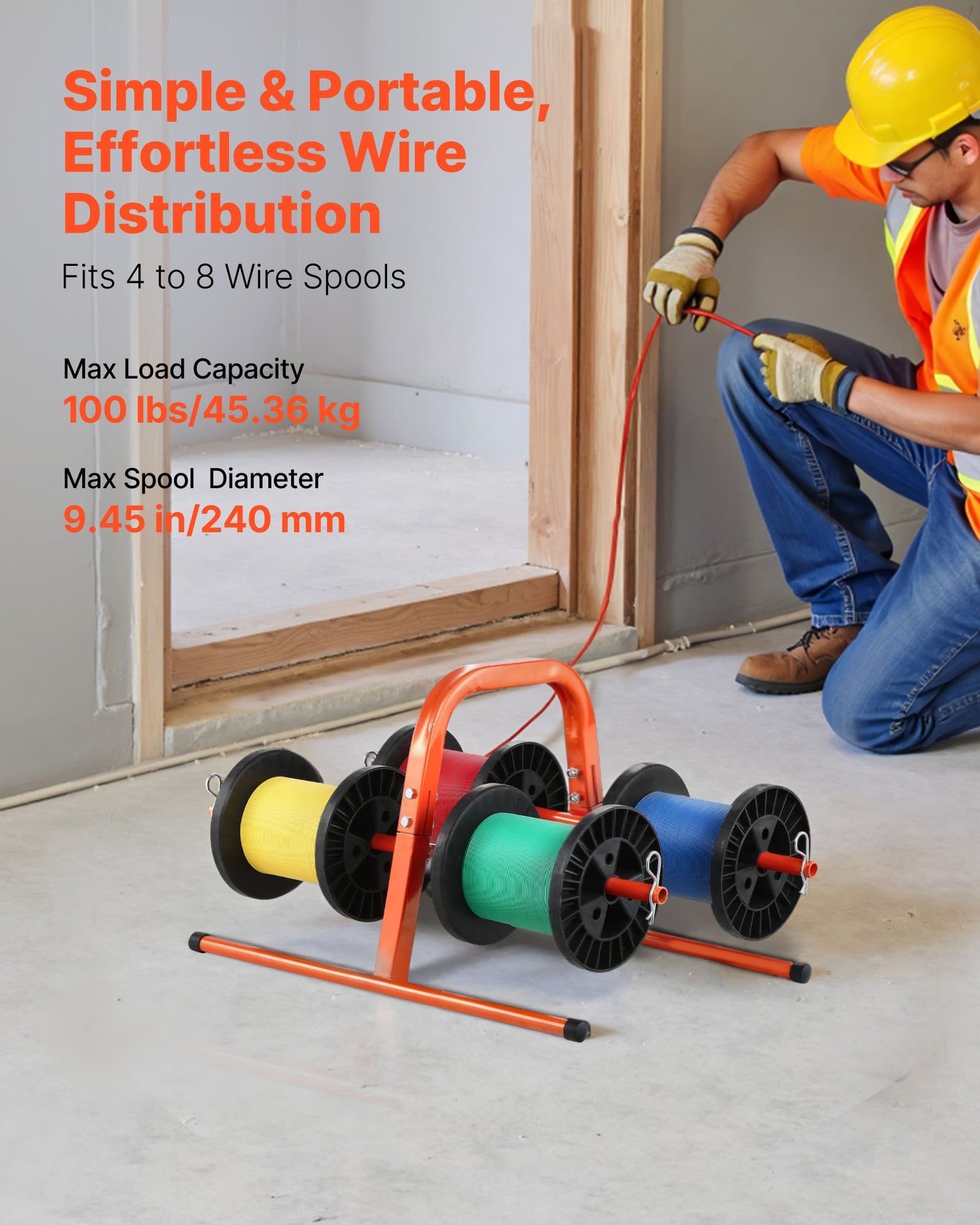 Wire Dispenser Hand Caddy for Up to 8 Spools - Industrial Cable Organizer