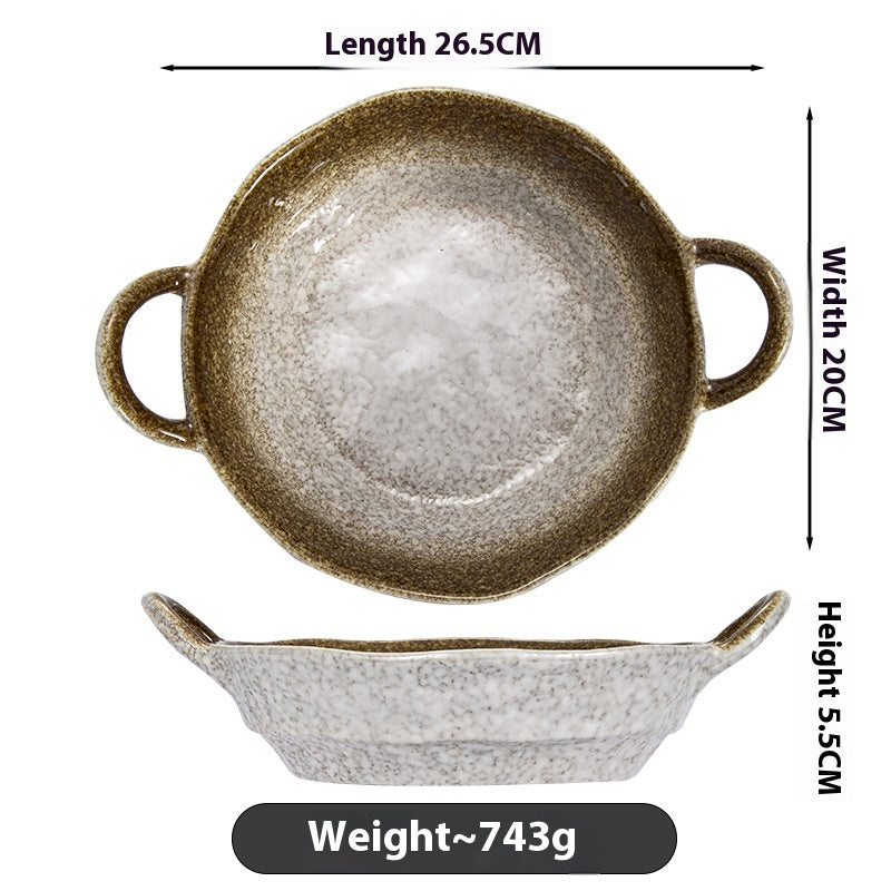 Japanese Vintage Ceramic Soup Plate Large Deep Bowl for Hot Pot Dining