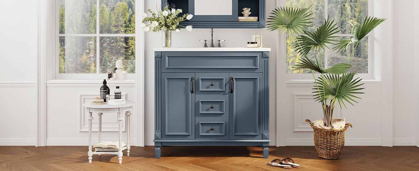 36-Inch Blue Bathroom Vanity with Top Sink & Soft Closing Doors