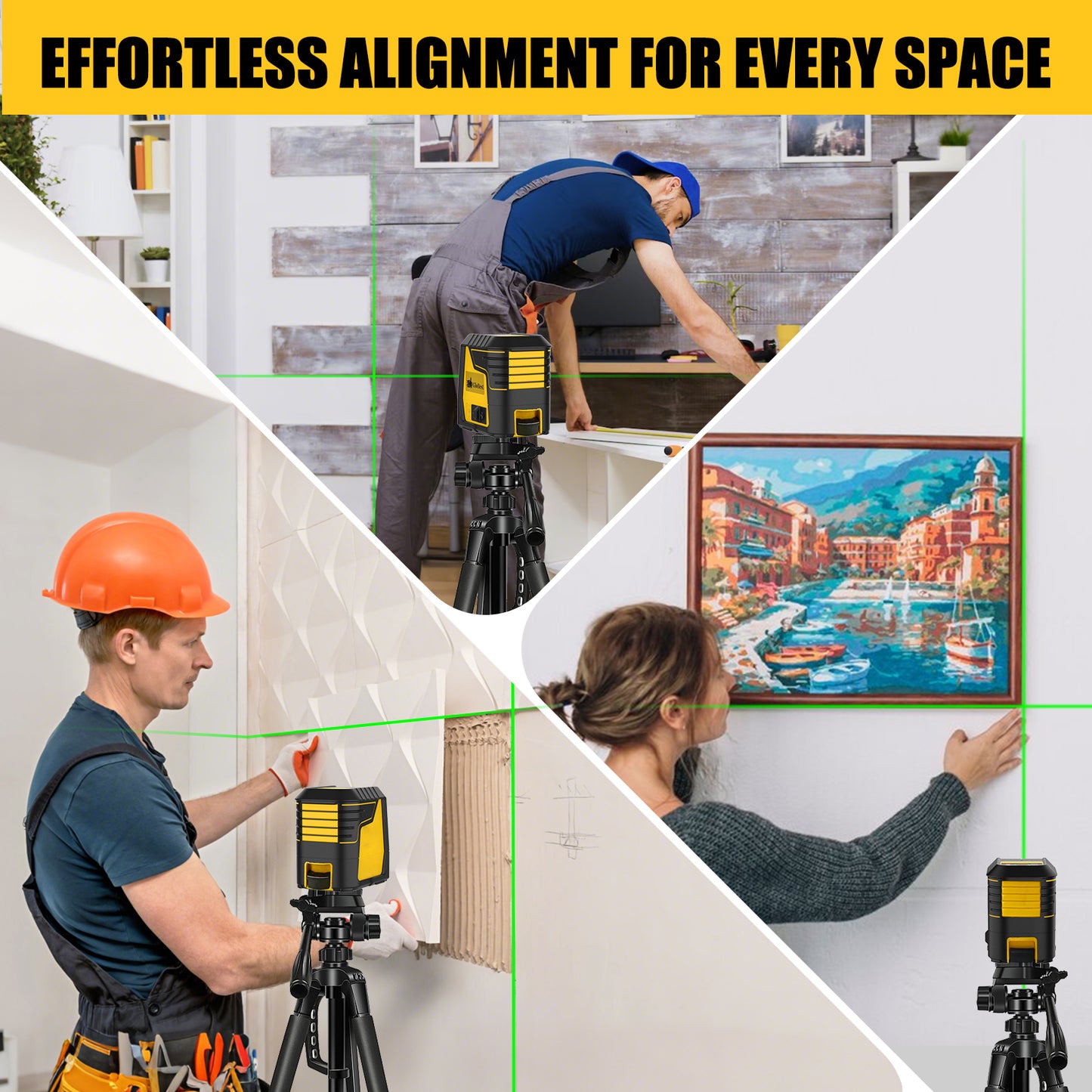 Green Laser Level with Self-Leveling & Magnetic Base - Accurate Cross Line Tool for Tiling & Hanging