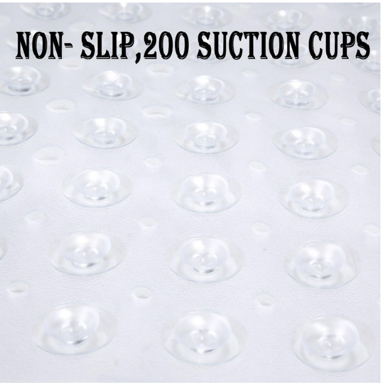 Extra Large Non Slip Shower and Bath Safety Mat 40x16 Inch with Suction Cups, Drain Holes, Machine Washable, Clear