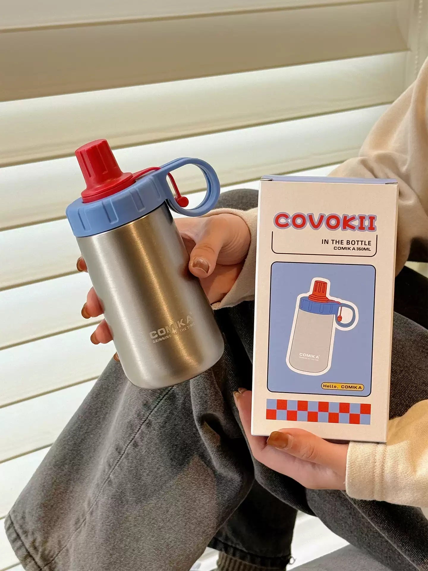 Portable Thermos Cup with Handle - Retro Style, 350ml, Insulated Drinkware