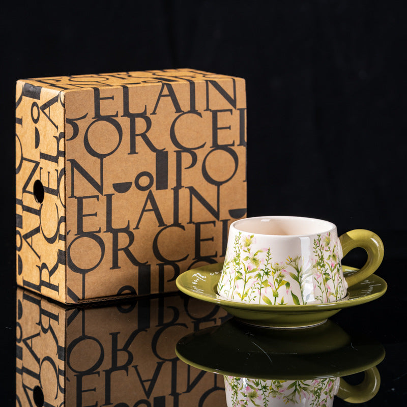 Elegant Iris Flower Ceramic Coffee Cup Set with Gift Box - Multiple Styles & Sizes