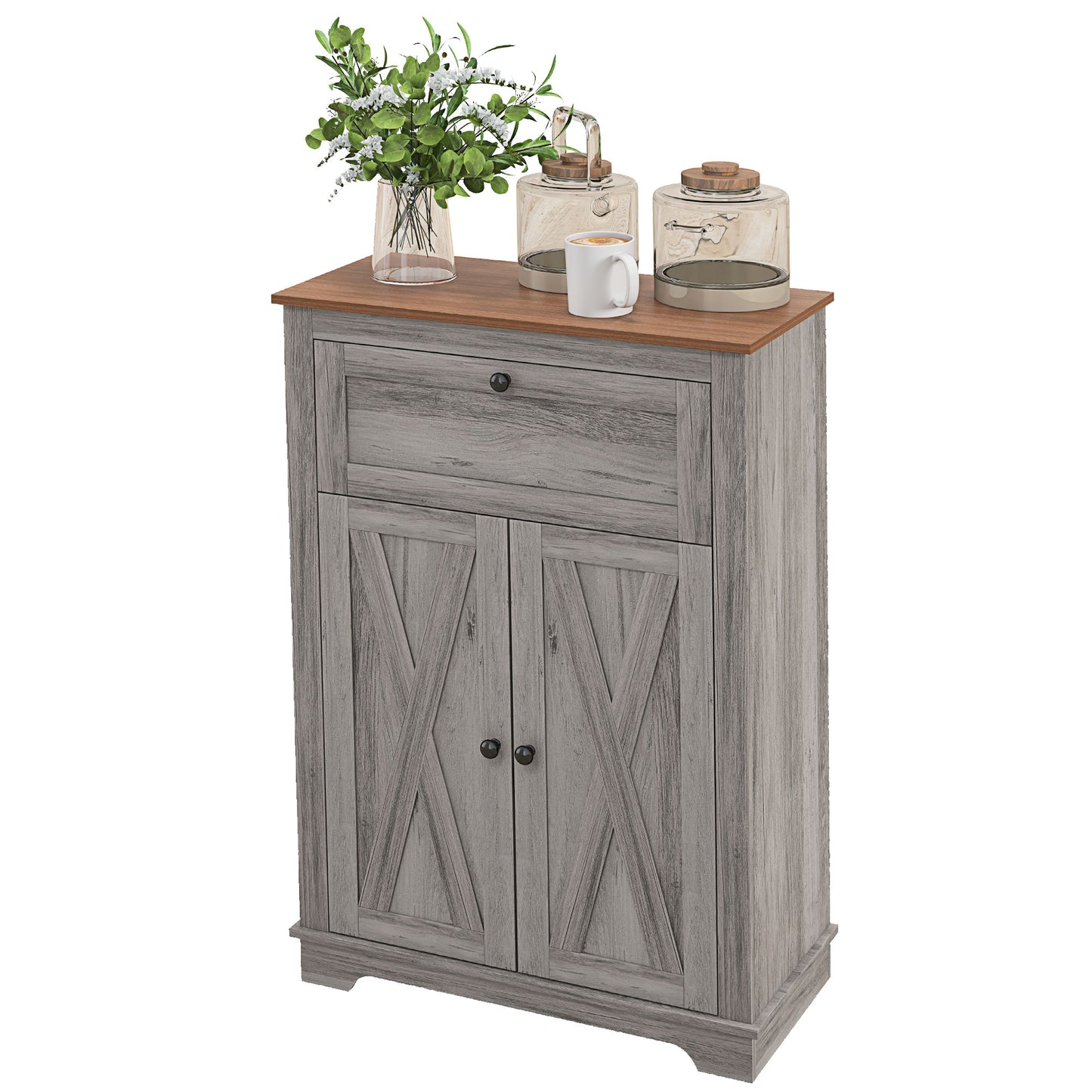 Freestanding Farmhouse Sideboard Storage Cabinet - Gray