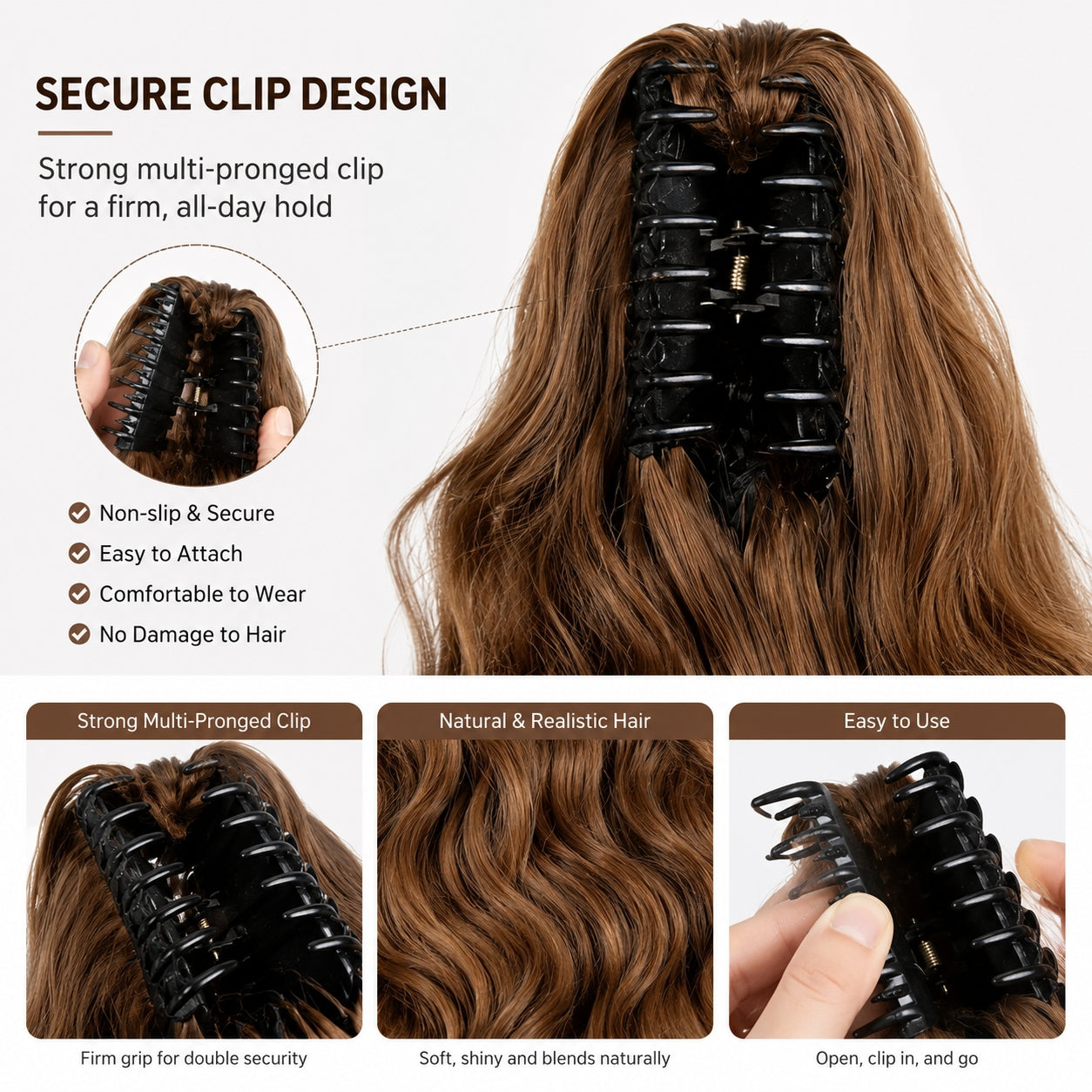 22-Inch Wavy Curly Clip-In Ponytail Extension - Synthetic Hairpiece