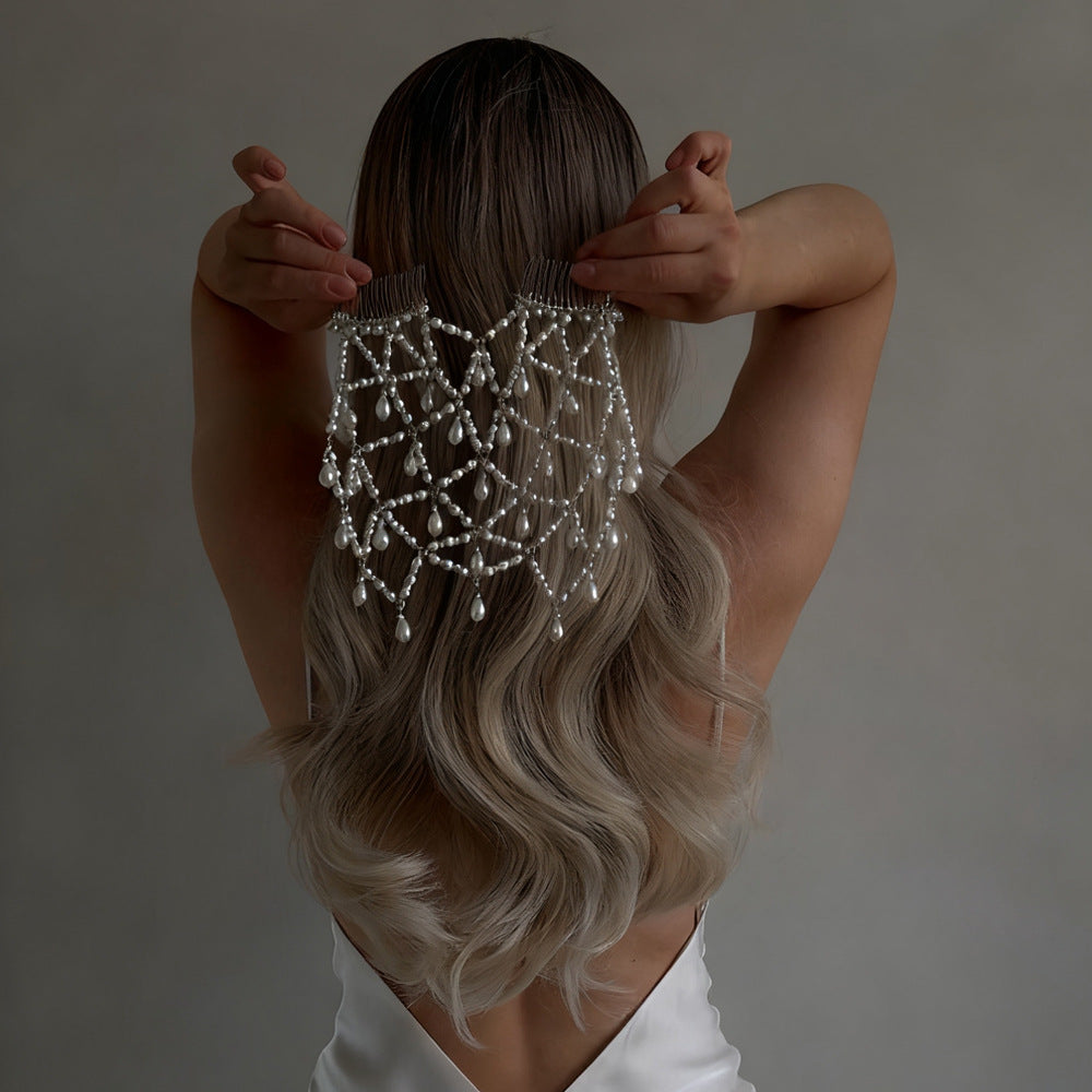 Mesh Pearl Headpiece Baroque Princess Style for Women - Gold & Silver