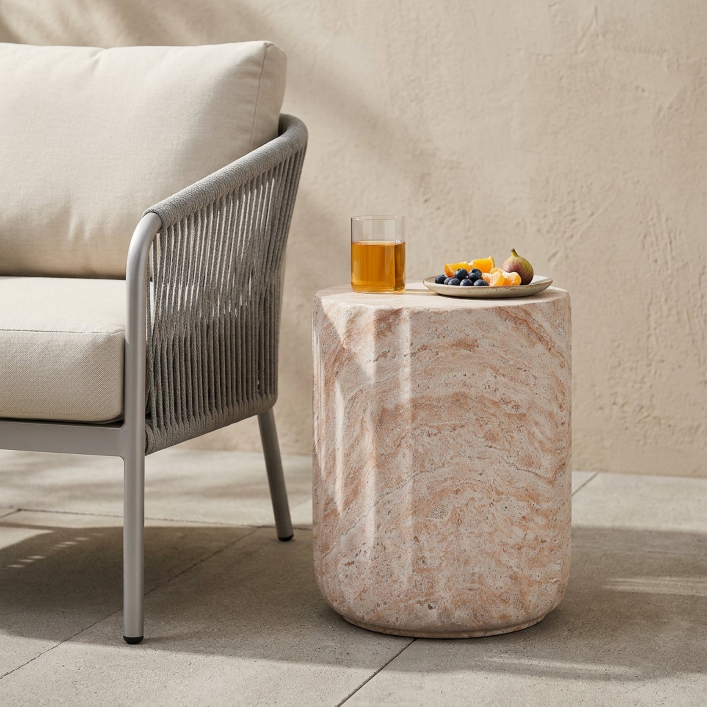 Lightweight Concrete Side Table - Beige Cylinder Accent Table