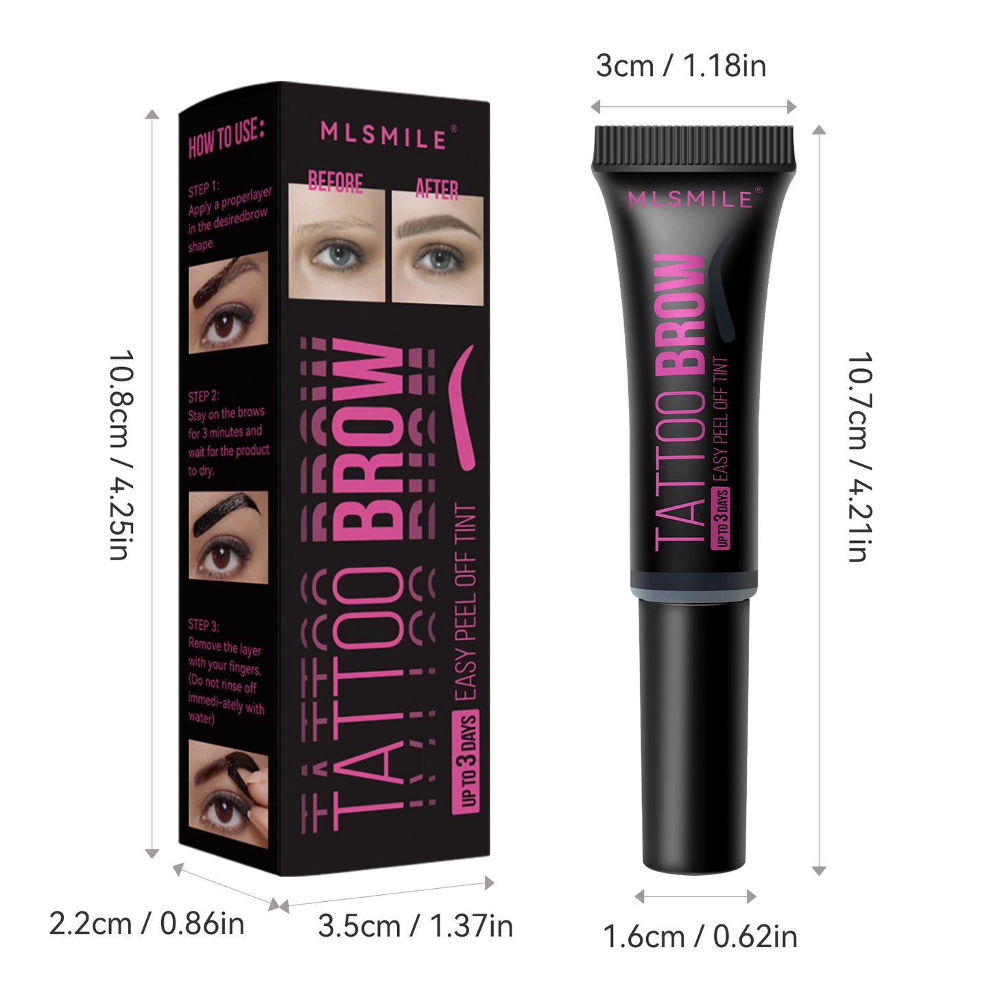 Long Lasting Waterproof Eyebrow Gel - Non Smudge, Dye & Pull