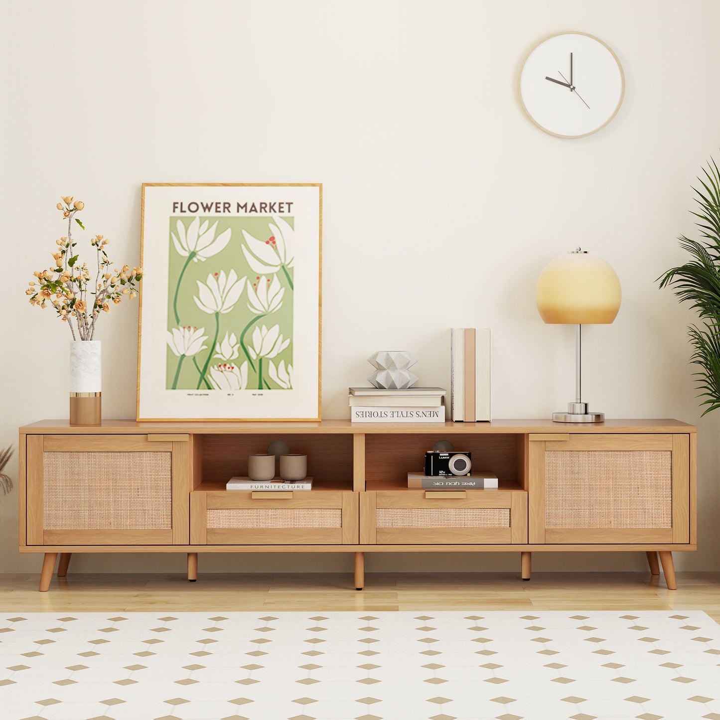 Rattan TV Stand for TVs Up to 85'' - Modern Farmhouse Design