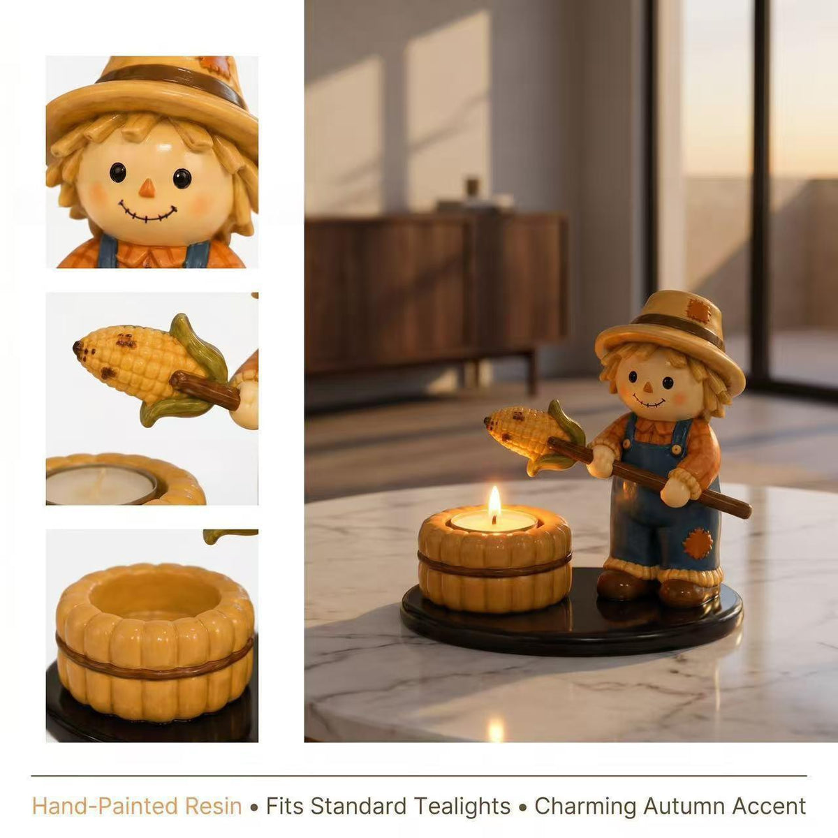 Halloween Tealight Candle Holder Figurine Set - Ghost, Mummy, Scarecrow Decor