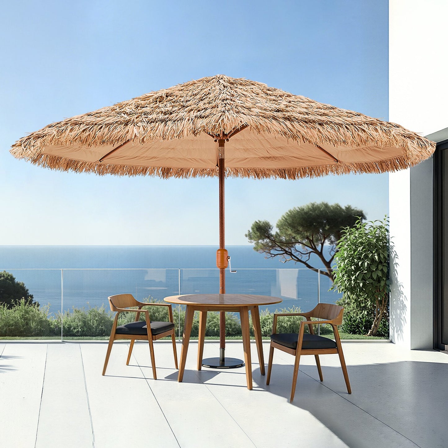 9 Ft Thatched Tiki Umbrella with Adjustable Tilt for Patio & Beach