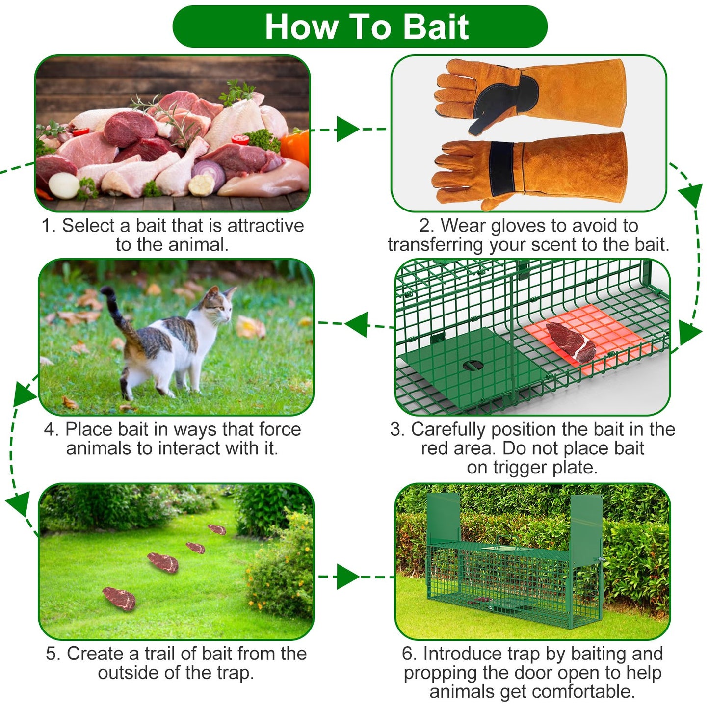 32-Inch Humane Animal Trap Cage with Gloves - Green