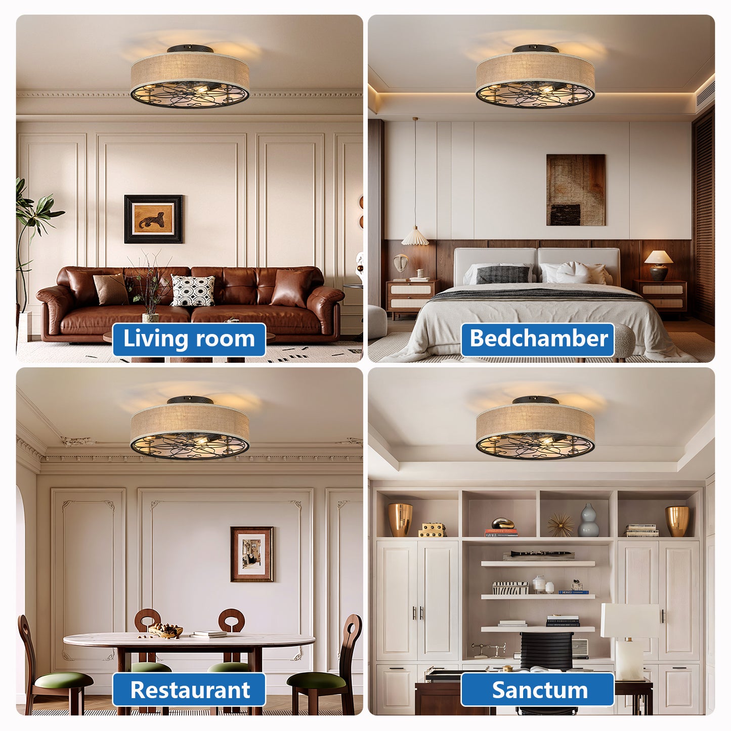 20-Inch Bladeless Ceiling Fan with Lights & Remote - Farmhouse Style
