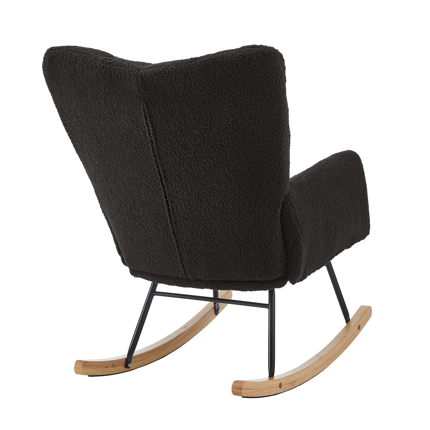 Dark Gray Tufted Teddy Fabric Rocking Chair with Metal Frame