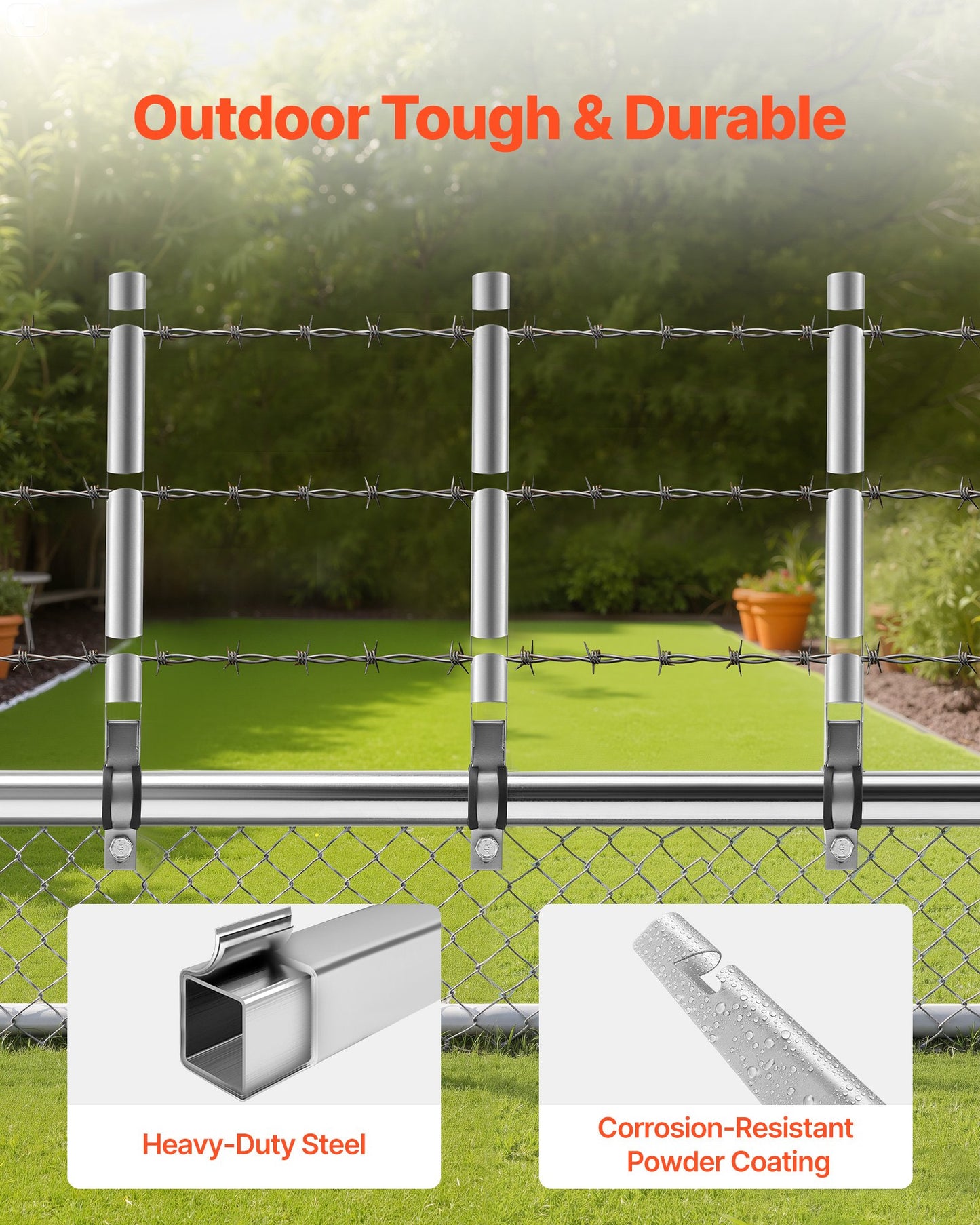 10 Pack 14.8-Inch Fence Post Extenders for Chain Link Fence - Silver