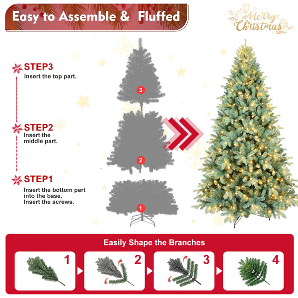 7.5ft Blue Green Tinted Artificial Christmas Tree - Hinged Design
