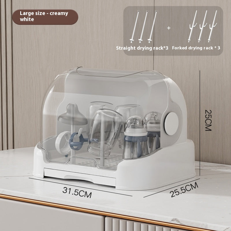 Baby Tableware Storage Box with Draining Rack Dustproof Cover Multi-Size