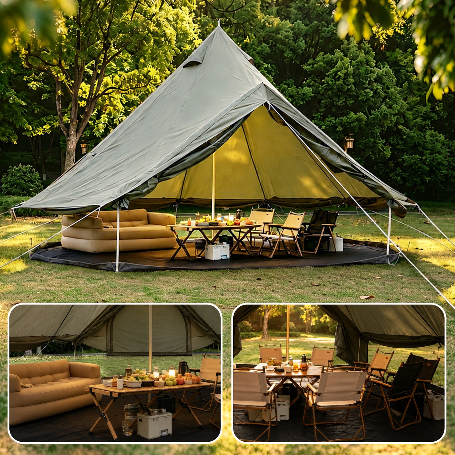 Spacious 13.1ft Oxford Bell Tent - 4-8 Person Glamping Shelter - Dark Green