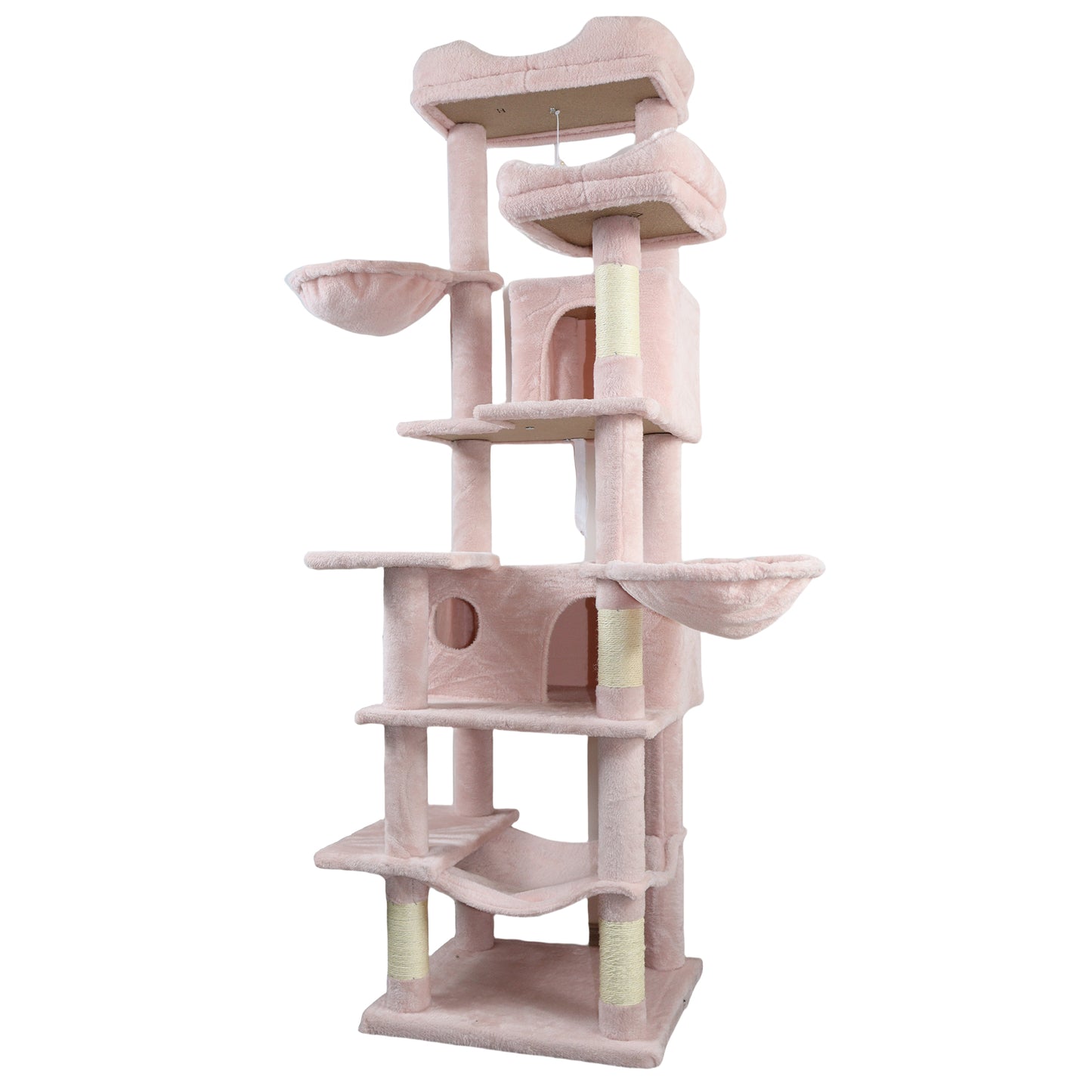Pink Multi-Level Cat Tree with Hammocks, Scratching Posts & Hideaways - 68in Tall