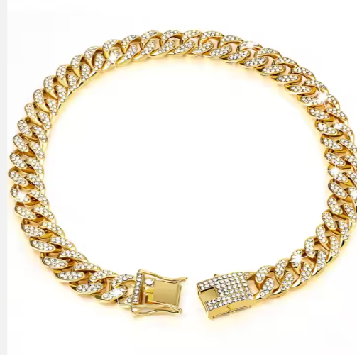 Luxury Alloy Dog Chain Necklace with Sparkling Diamonds - Adjustable Pet Collar for Dogs & Cats