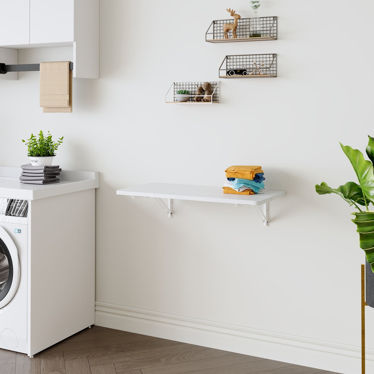 Wall Mounted Folding Table, Floating Desk For Laundry Room, Fold Down