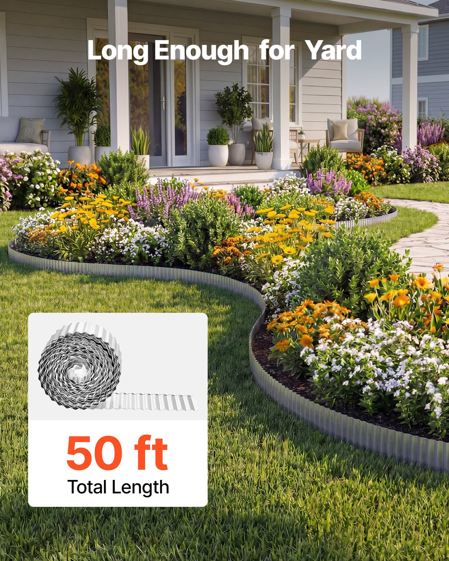 Galvanized Steel Garden Edging 50 Ft Black Landscape Border for Flower Bed & Pathway