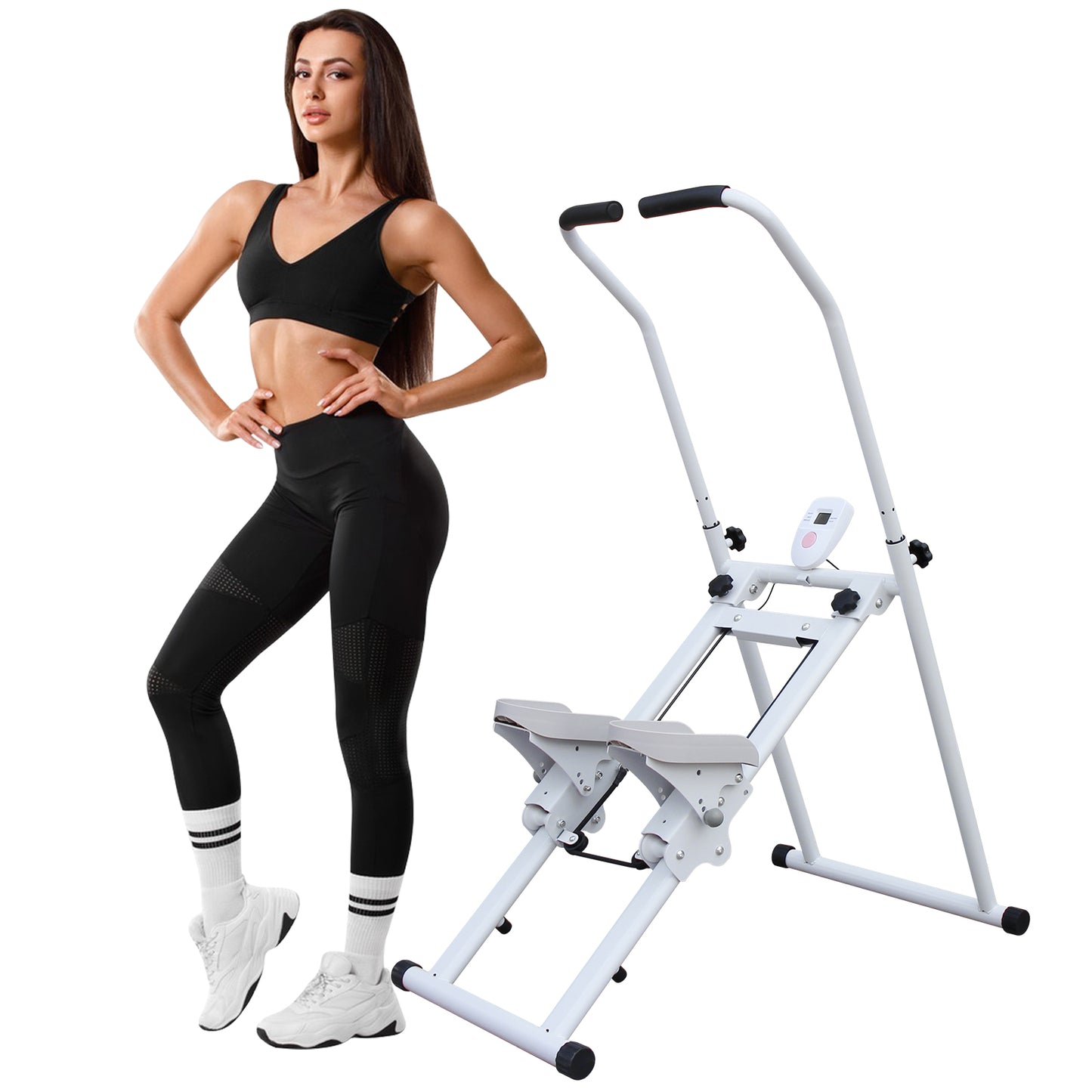 Folding Vertical Cardio Stepper Climber for Home Workouts - White