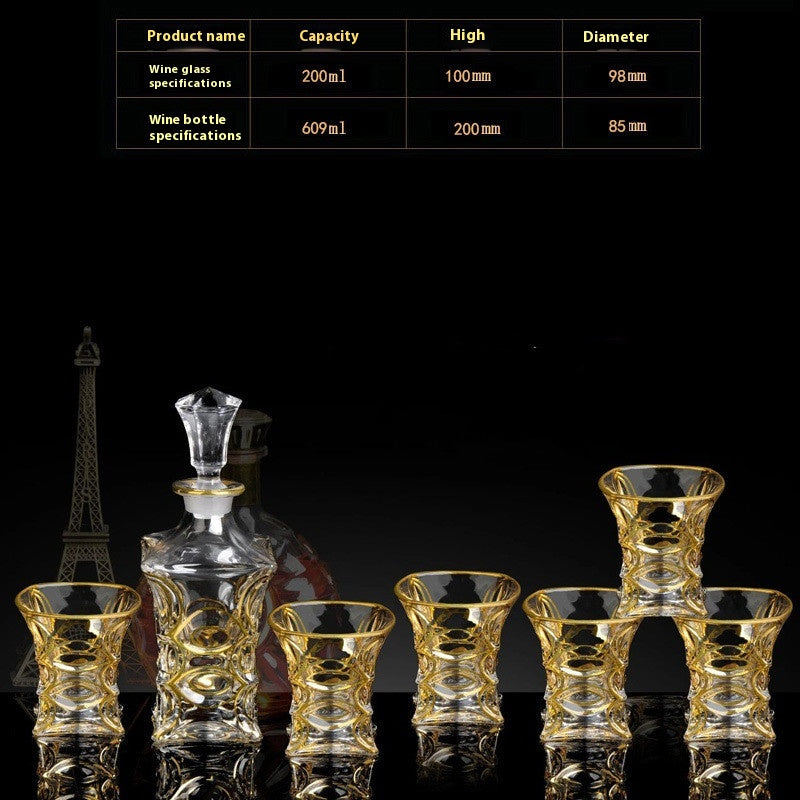 Crystal Glass Whiskey and Wine Set - Creative Gold Finish, 7-Piece Home Barware