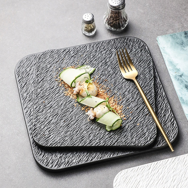 Ceramic Flat Plate Set - Nordic Style Rock Pattern Kitchen Dishware