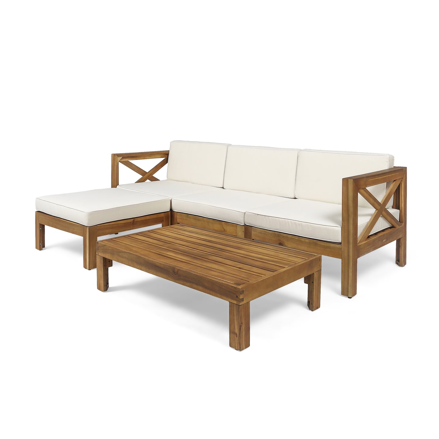 Beige L-Shaped Outdoor Sofa Set with Water-Repellent Cushions
