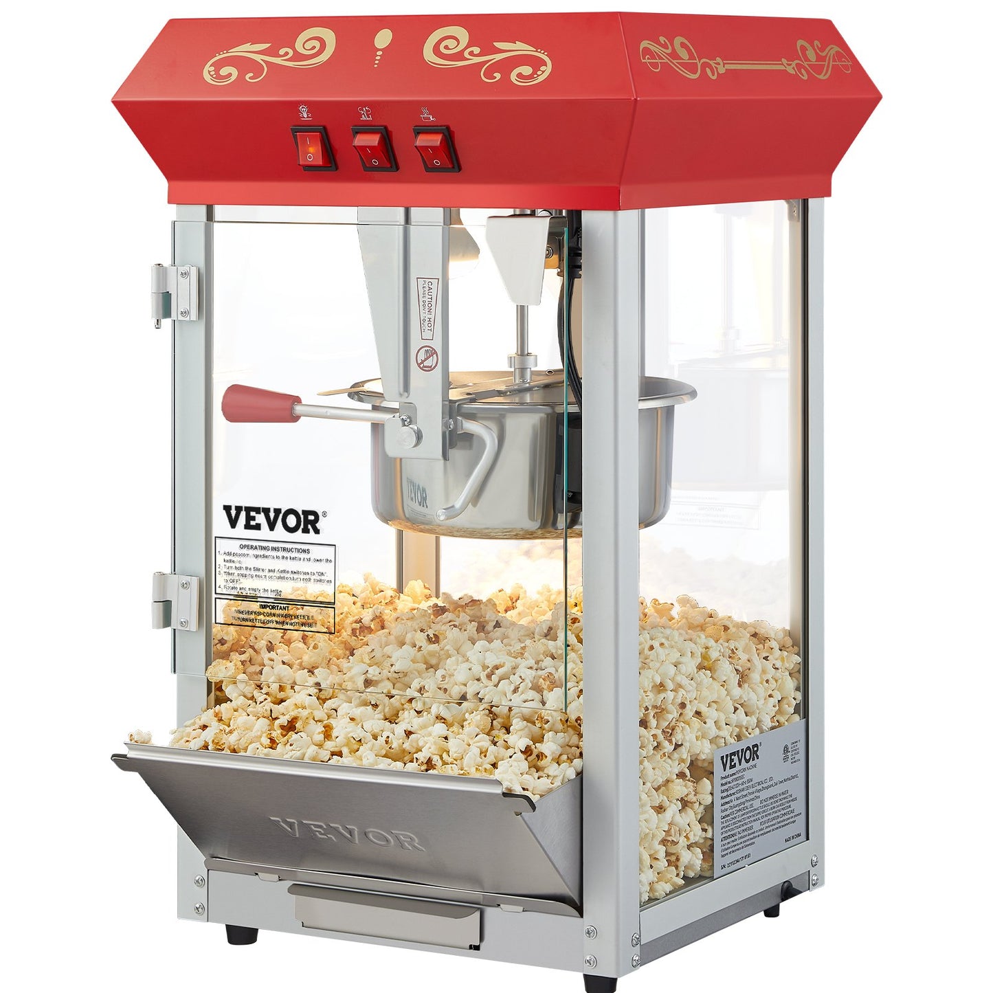 Countertop Popcorn Maker 8 Oz 850W Red Commercial Snack Machine
