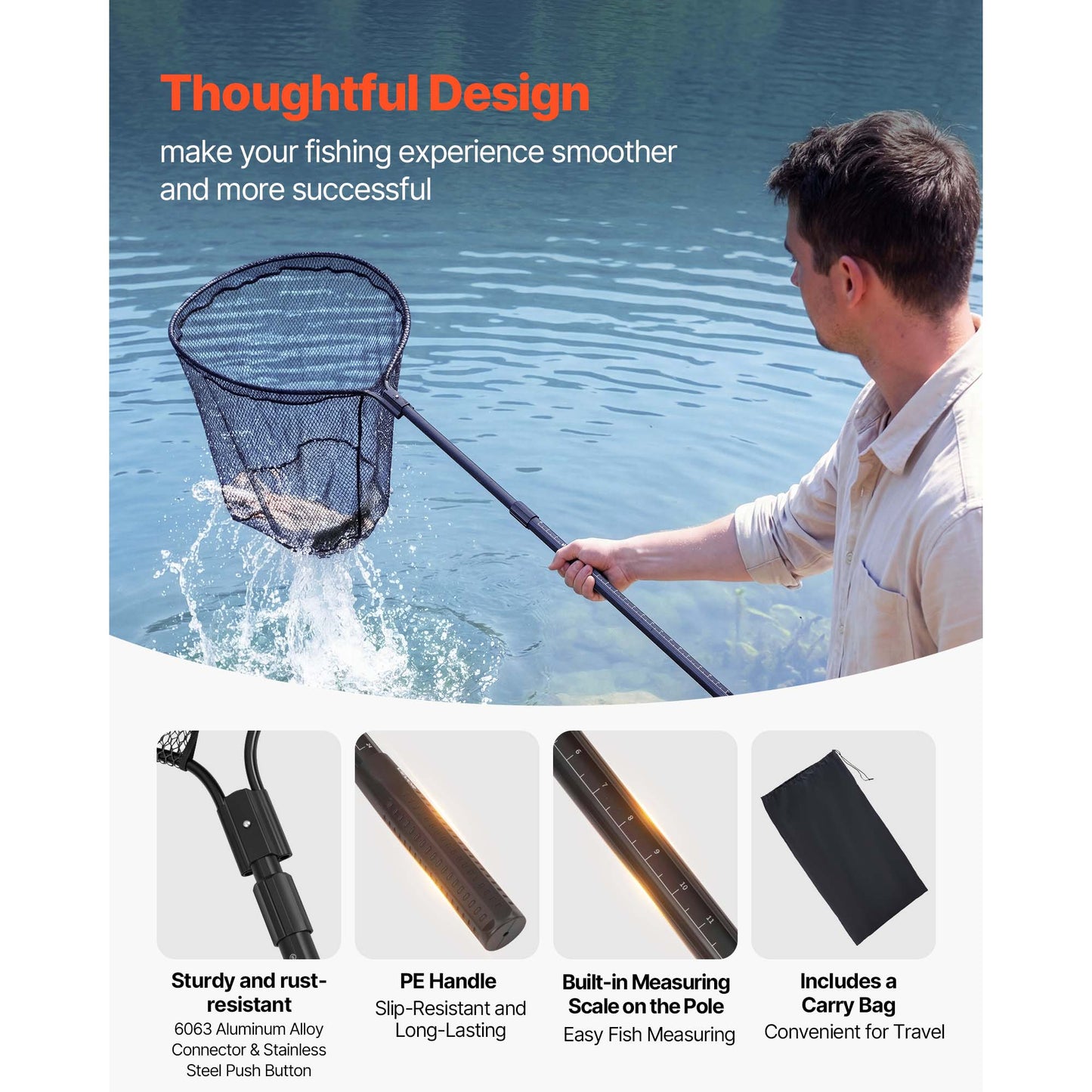 Fishing Net with Telescopic Handle - 26-Inch Bait & Saltwater Fish Net, Lightweight & Durable Aluminum Gear