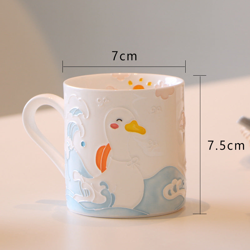 Hand-Painted Ceramic Mug with 3D Duck Design - Blue, 101-200ml