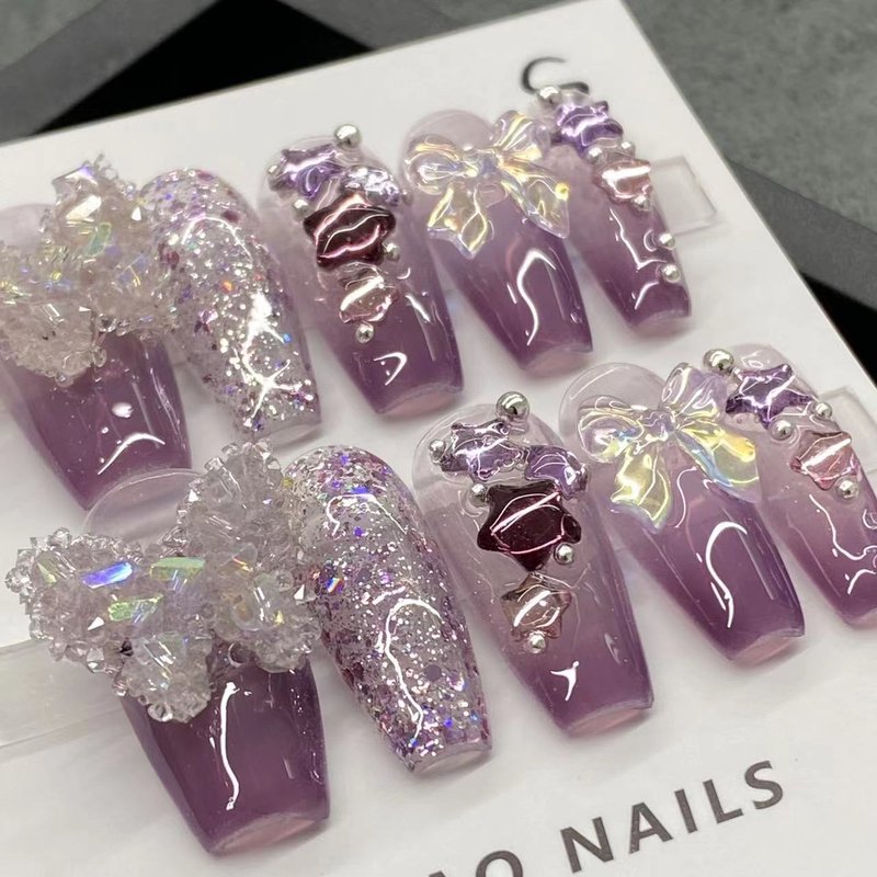 Amethyst Butterfly Nail Stickers - 10pc Set with Glue