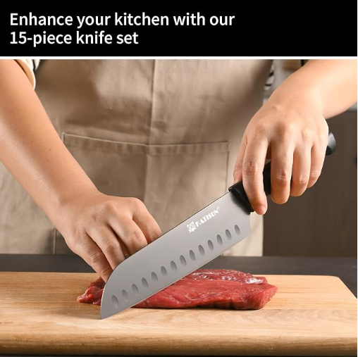 15-Piece High Carbon Stainless Steel Knife Set with Block