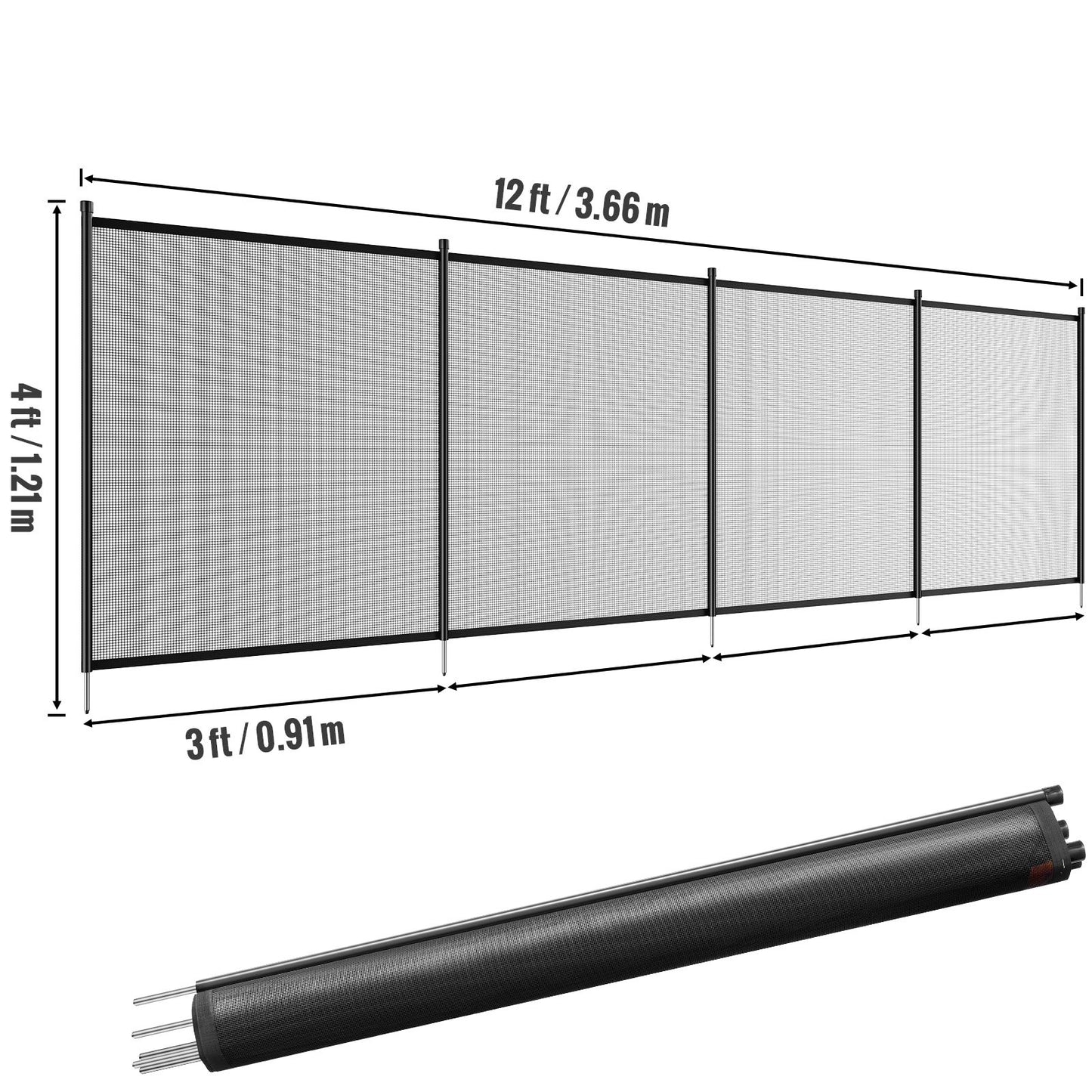 Removable 4x12 FT Pool Fence Mesh for Safety & Kids Protection - Black