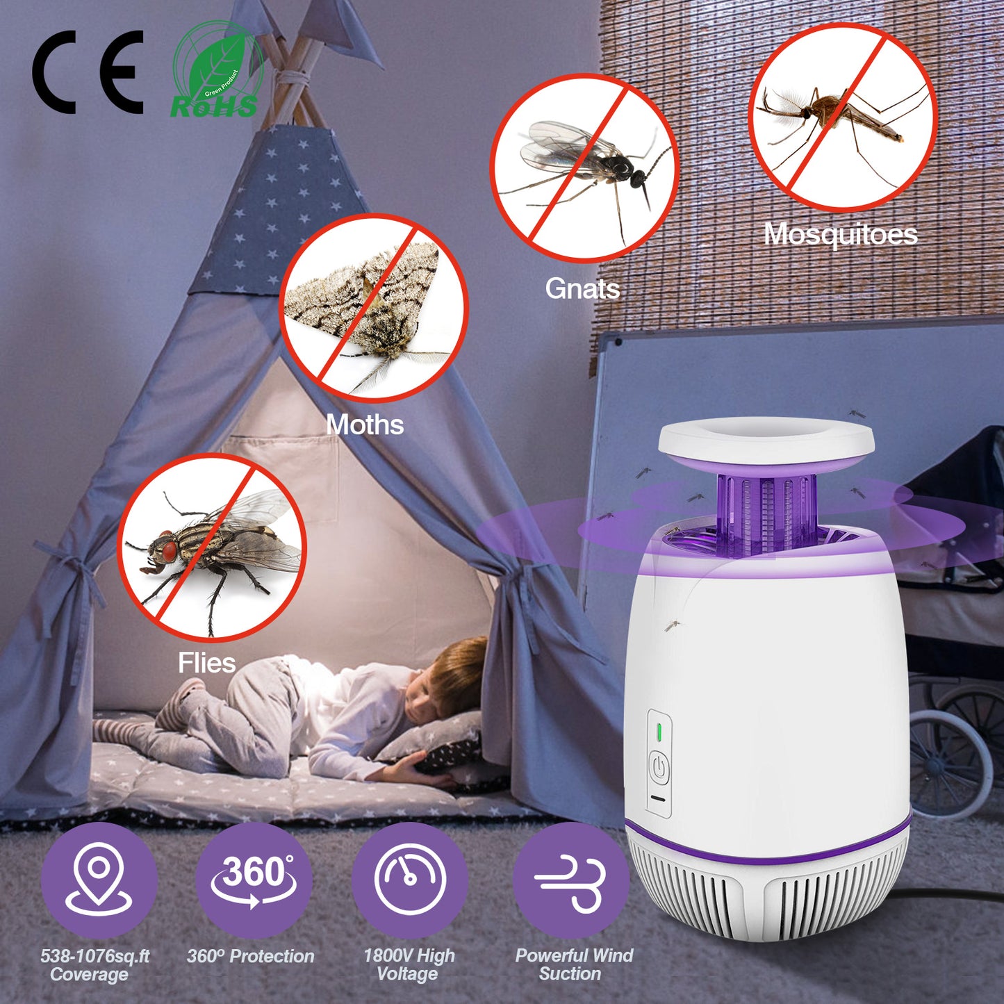 Electric Mosquito Zapper with 3 Modes - Indoor & Outdoor Use