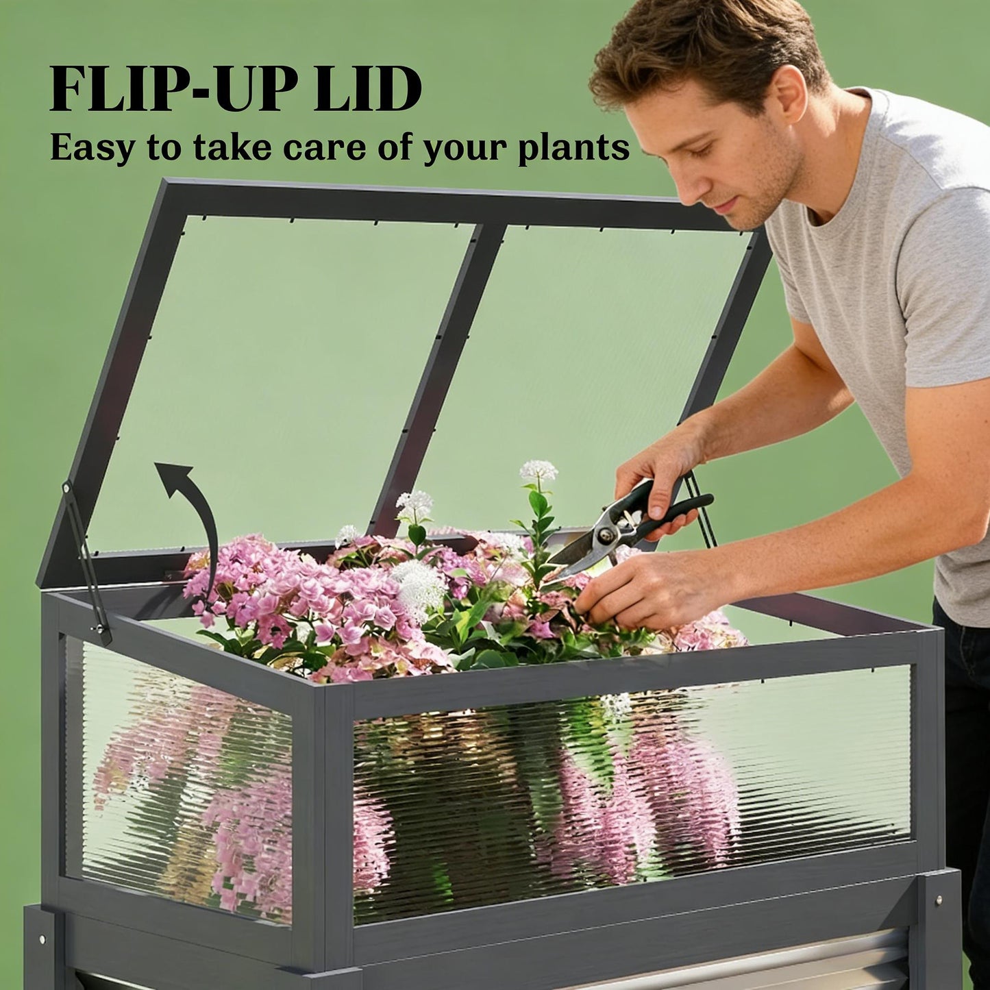 Gray Raised Garden Bed with Cold Frame - 23.8 Gallon Capacity