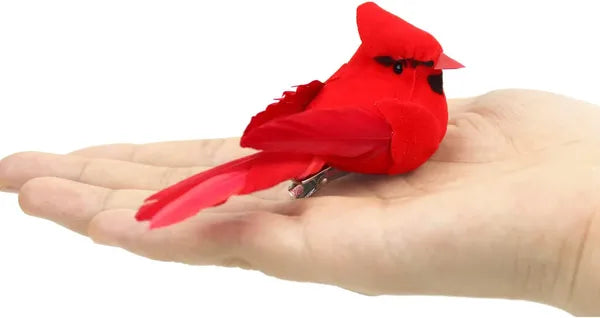 Mini Cardinal Birds for Crafts - Red Velvet & Feathers, 12 Pcs