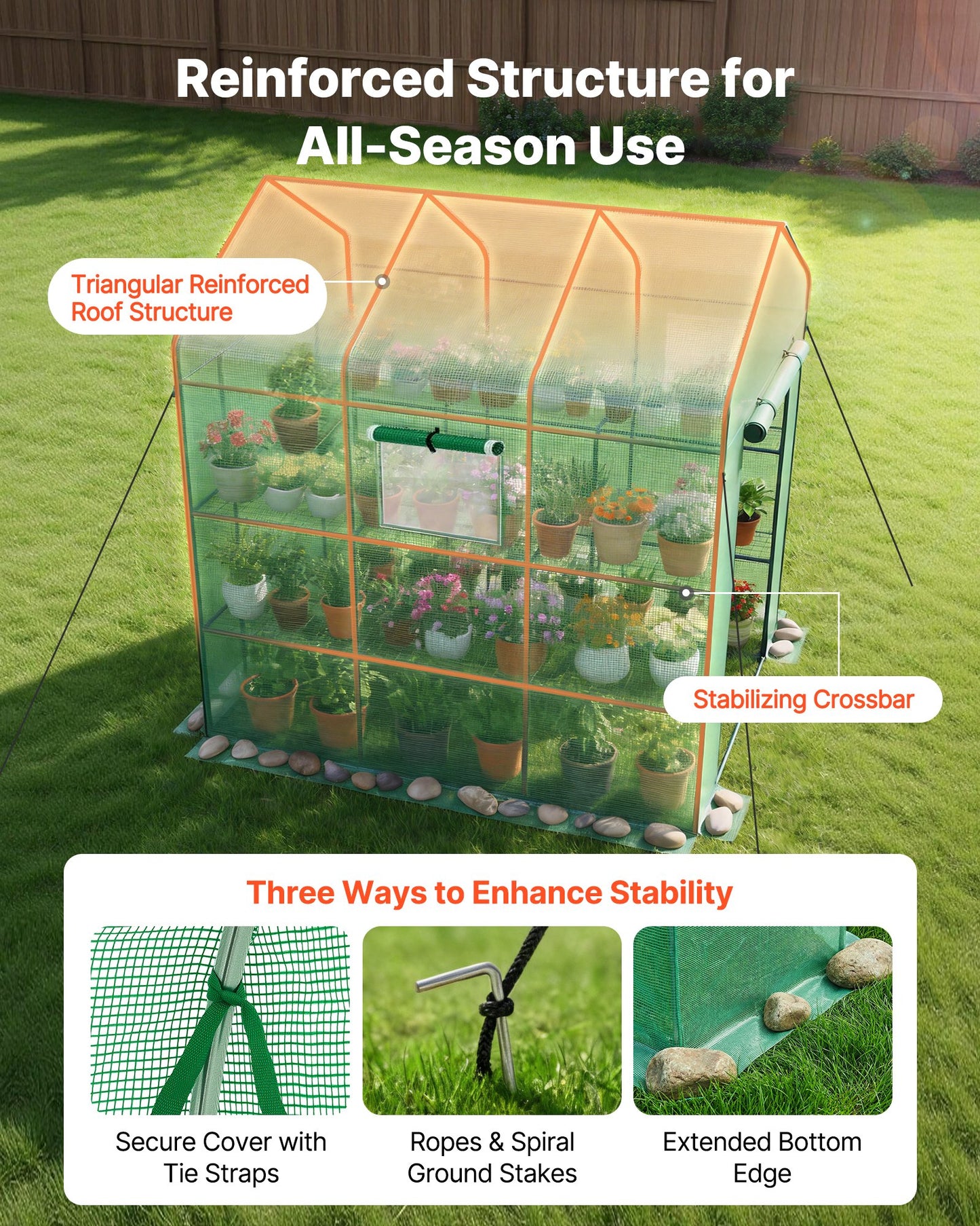 Walk-In Greenhouse with Shelves - 54x81.1x77.2 In, Steel Frame & PE Cover