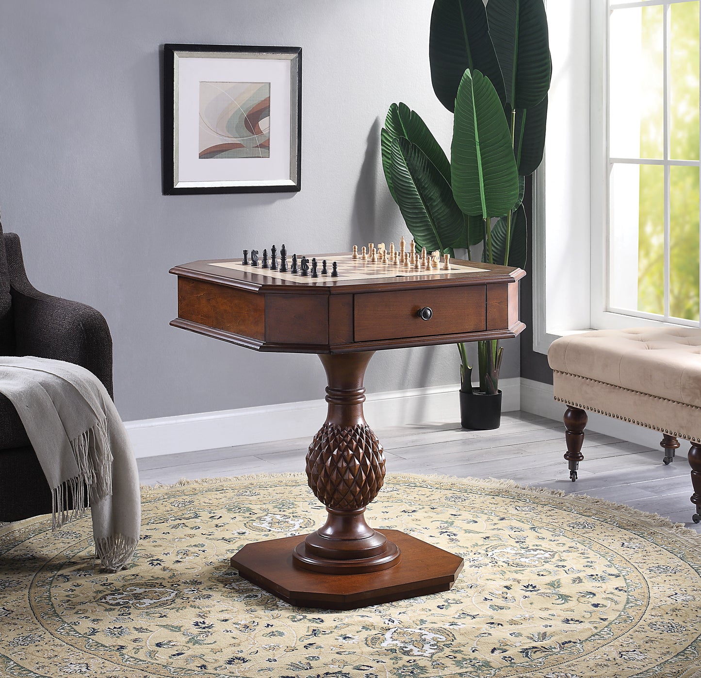 Bishop II Cherry Finish Reversible Chess & Checker Game Table