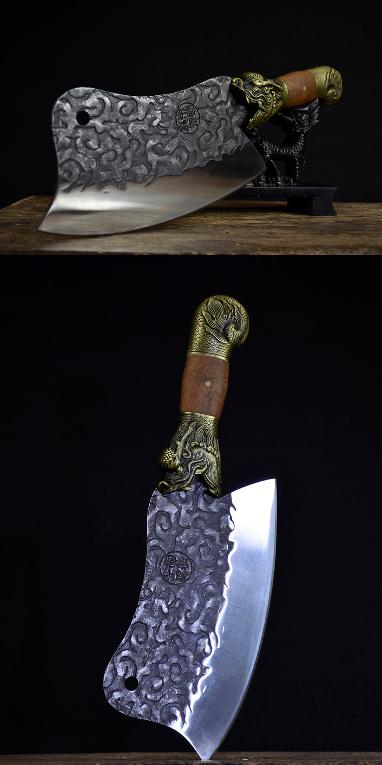 Bone Handle Chopping Knife with Copper Alloy Blade - Silver 33cm