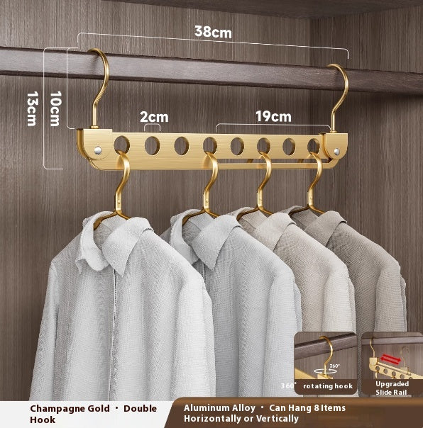 Multi-Functional Folding Clothing Storage Rack with Double Hooks - Light Luxury Gold, Gray
