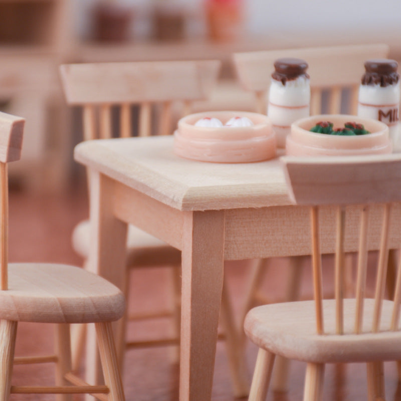Miniature Wooden Dollhouse Furniture Set with Tables and Chairs - Handcrafted Kids Play Decor