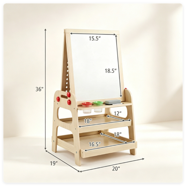2-in-1 Kids Art Easel with Marble Run & Magnetic Whiteboard