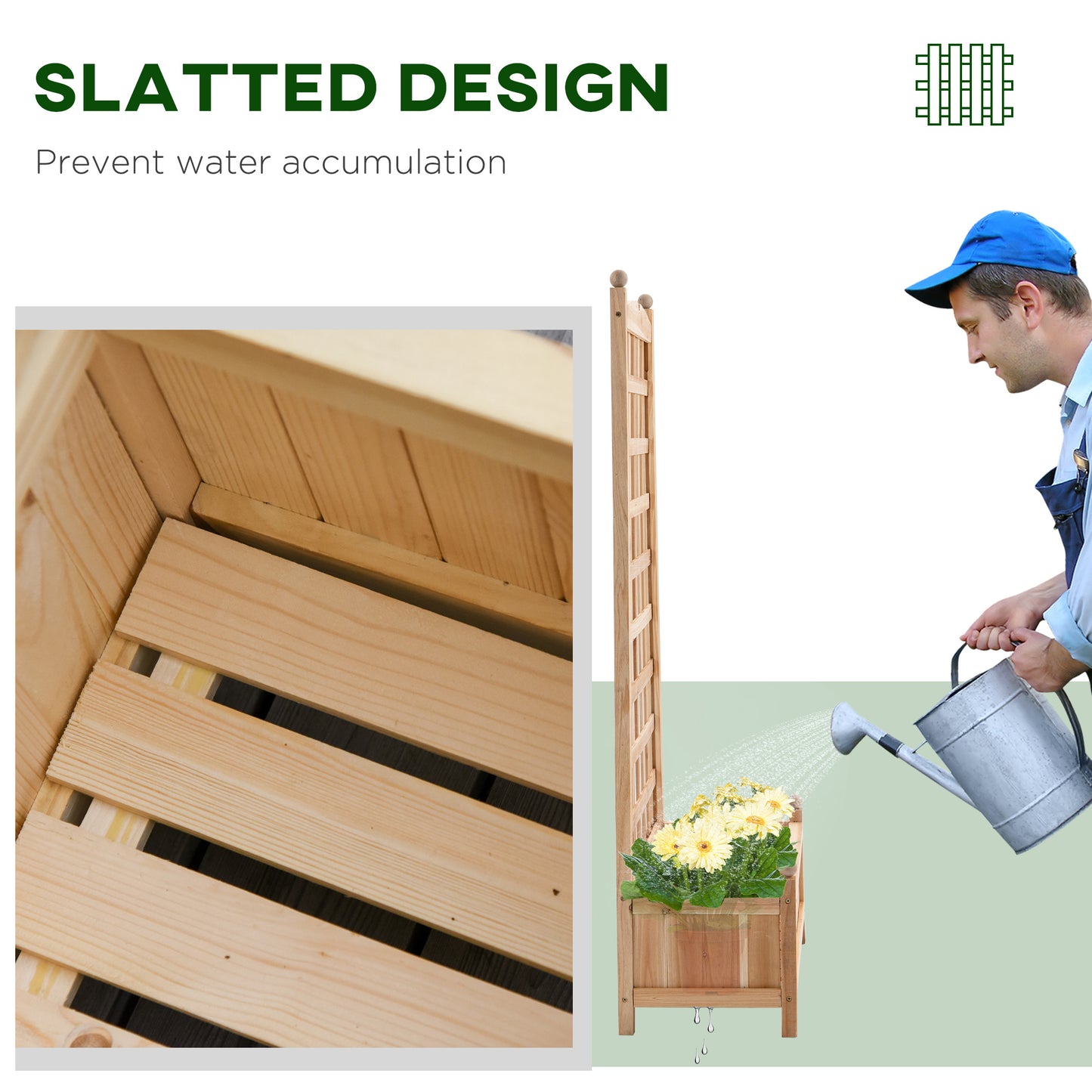 Wooden Raised Garden Bed with Trellis - Outdoor Planter Box for Climbing Vines and Flowers, 24 x 12 x 49 Inches