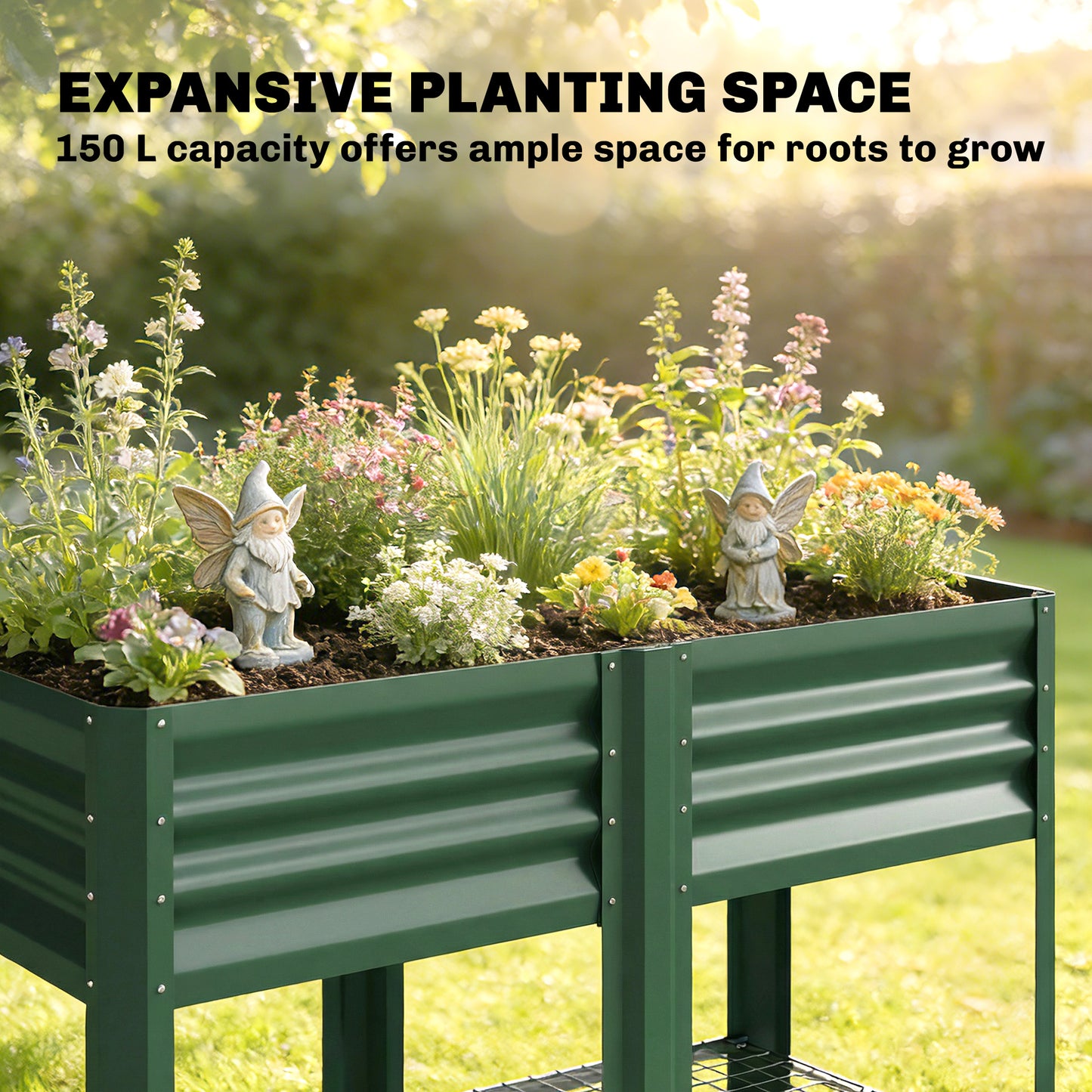 Raised Garden Bed with Storage Shelf - Galvanized Steel, 31.5 Inch Green