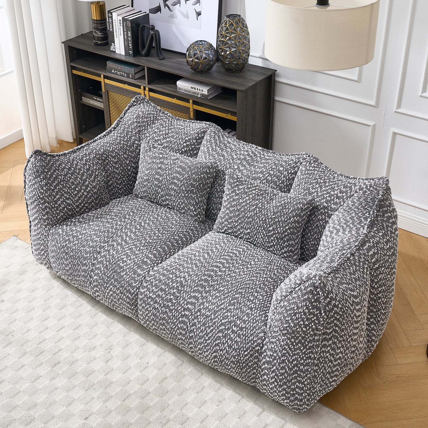 Soft Grey Beanbag Chair with Foam Core - Comfortable Recliner for 2