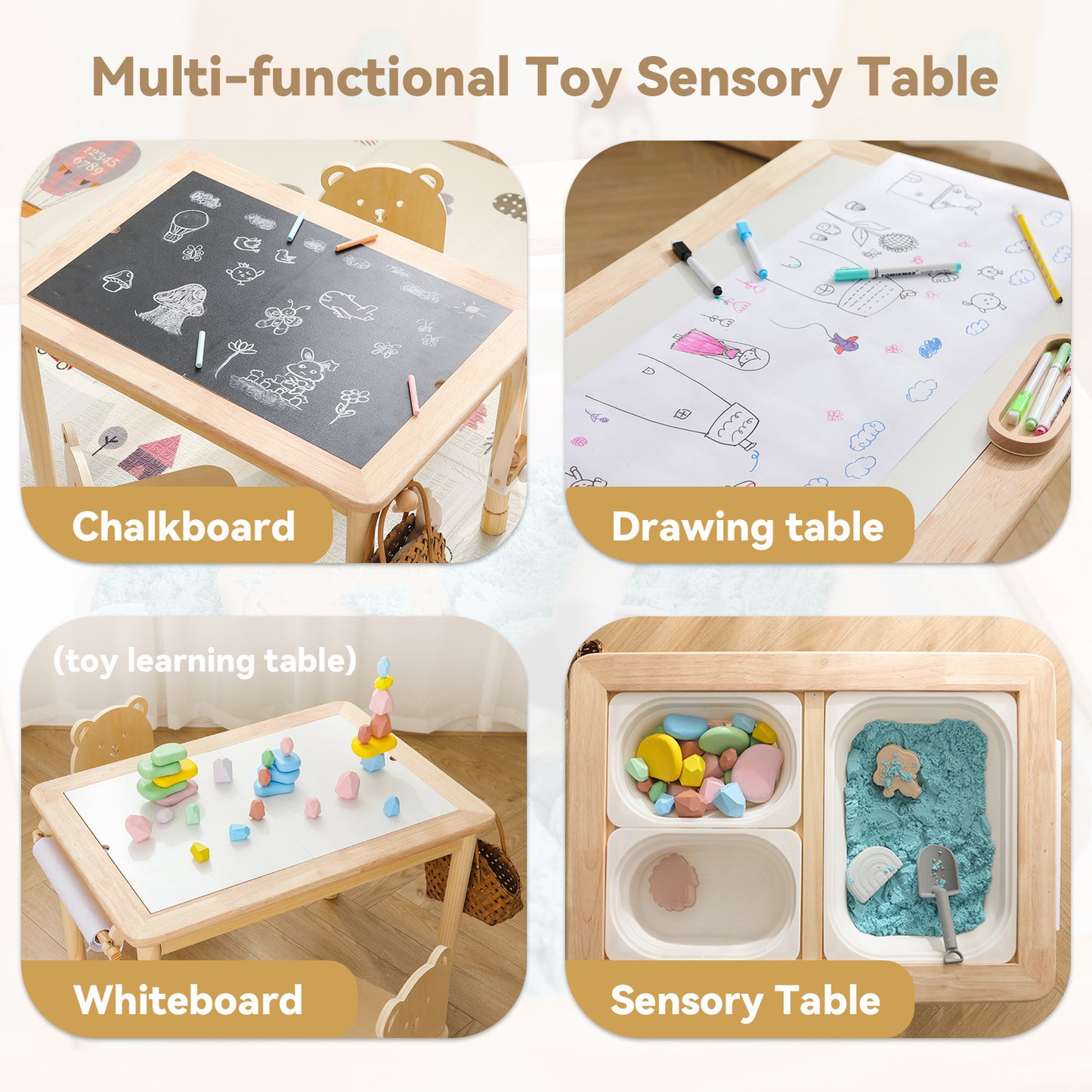 Solid Wood Children's Sensory Play Table - Pine Kids Activity Table