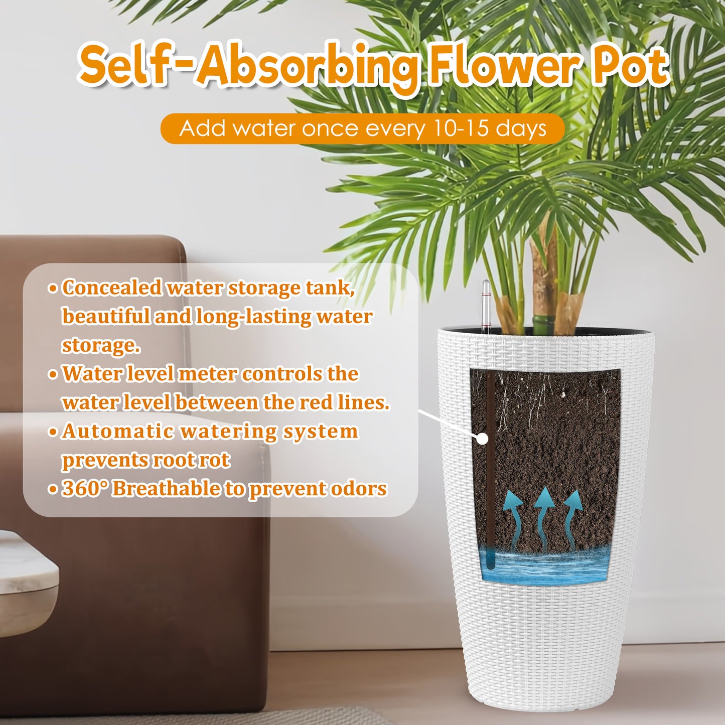 Set Of 2 Faux Rattan Tall Planters Outdoor Indoor Large With Water